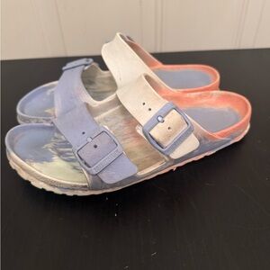 Birkenstock Arizona Eva Sandals Coral Peach Blue Tie Dye 38 7-7/12